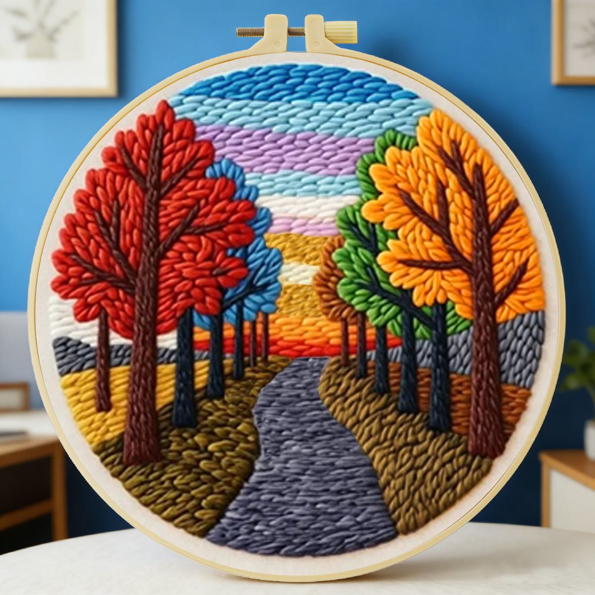 Is Sewing Textile Art - 20X20CM/7.87 inç Manzara Desenli Punch İğne