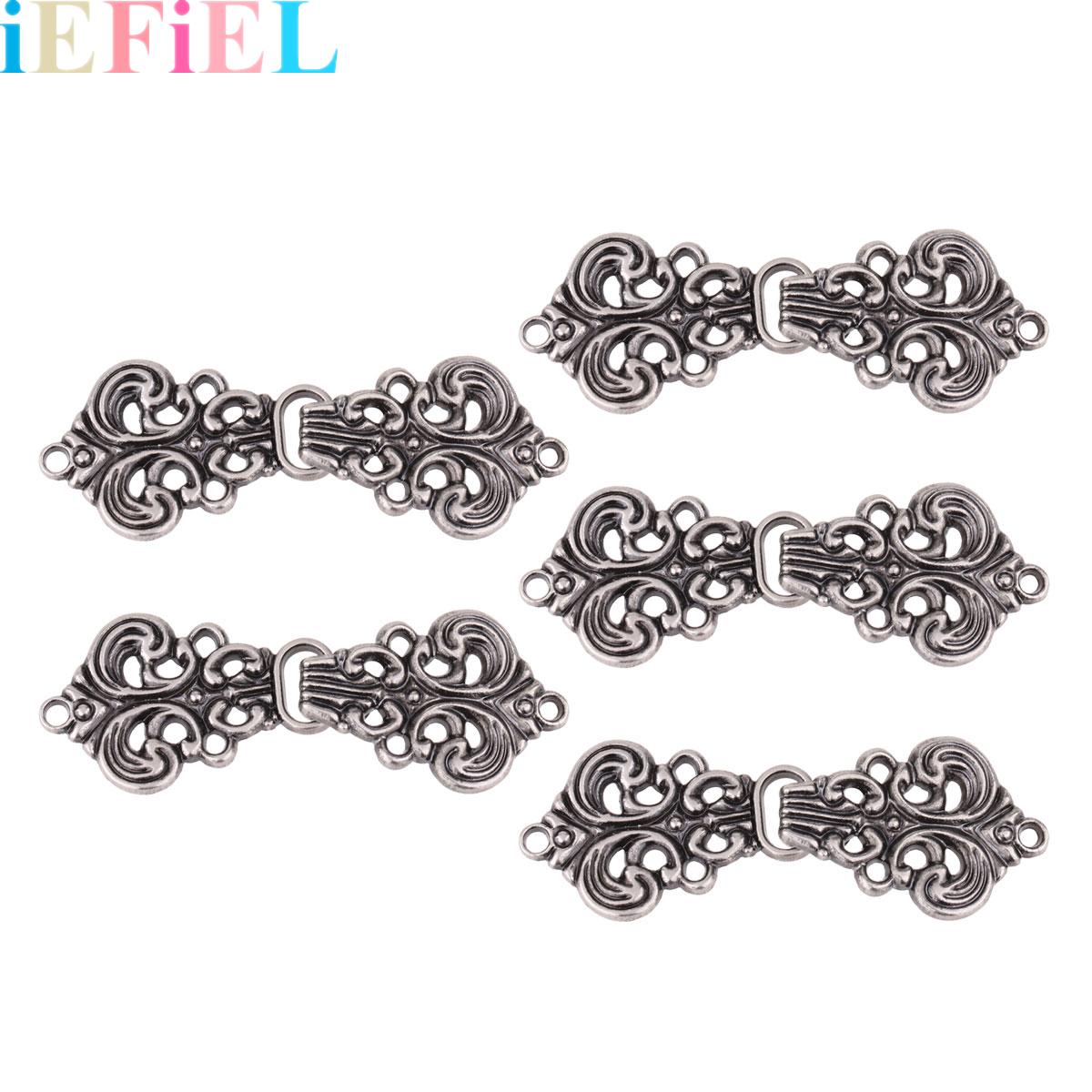 Hook Eye Fastener - 5 Çift Dekoratif Düğme Çarpık Çiçek