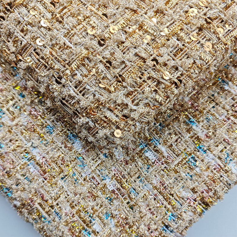 Sewing Tweed - Altın Tel ve Pul Payetli Boyalı