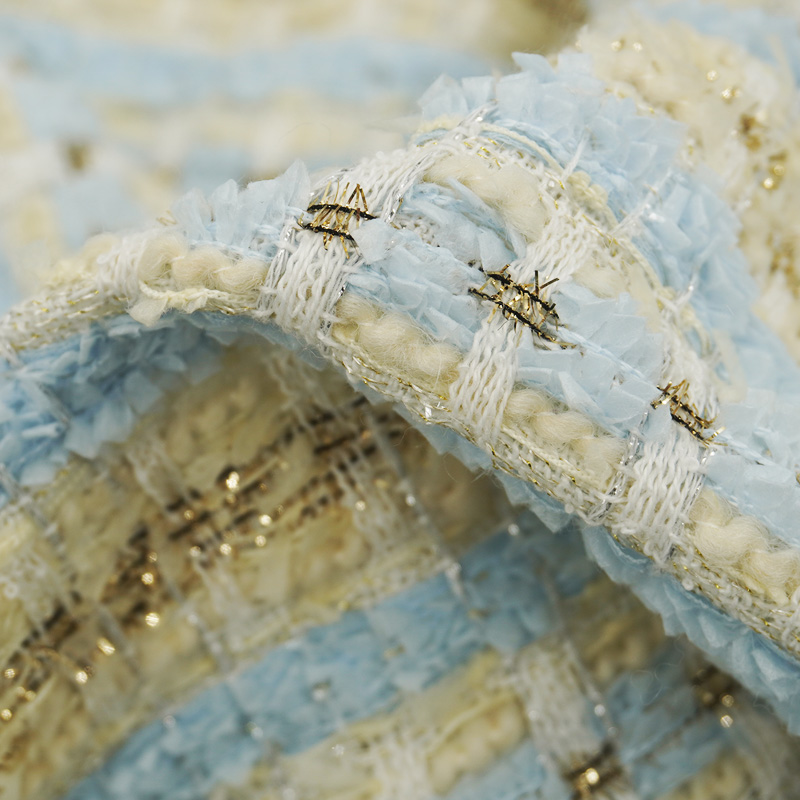 Sewing Tweed - Açık Mavi Bej Ekose Buklet Tüvit