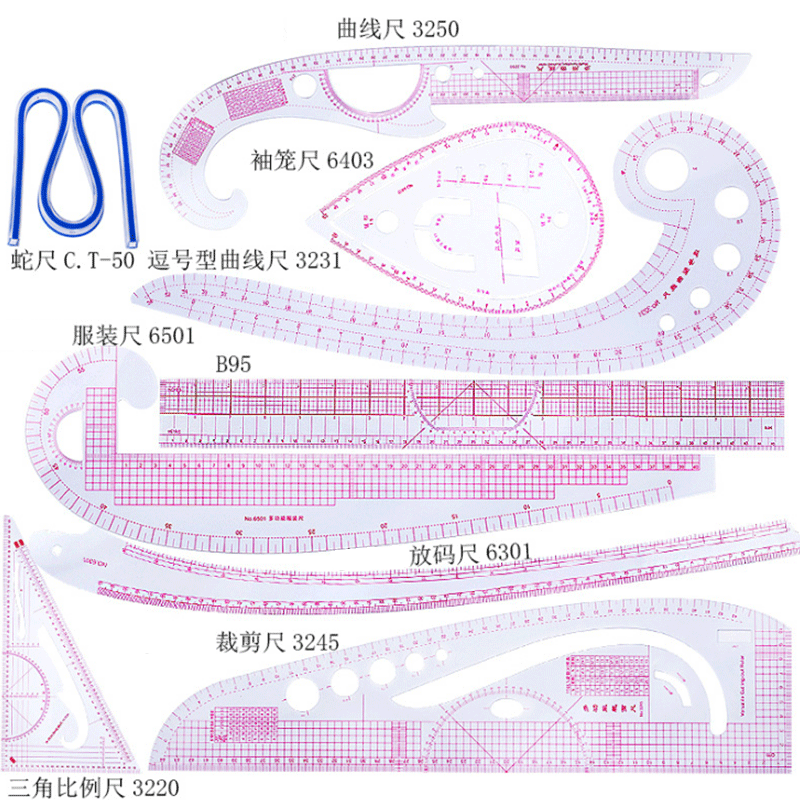 Textile Sewing Patterns - 5/6/9 adet Set Terzi ölçüm cetveli