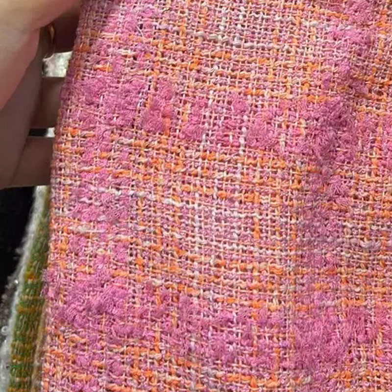 Sewing Tweed - Pembe ve Turuncu Kafes Desenli, Kurdeleli,