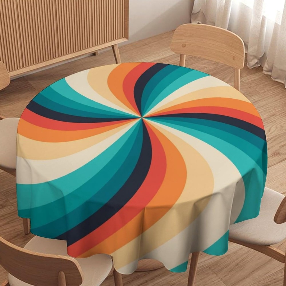 Century Textile & Sewing Supply - Vintage Groovy Swirl Yuvarlak Masa Örtüsü