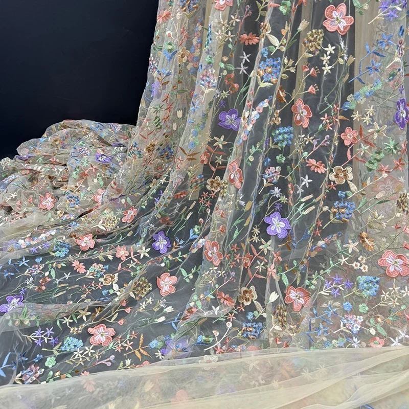 3D Çiçek İşlemeli Tül Kumaş Te - Textile And Sewing Materials incelemesi ve fiyatı