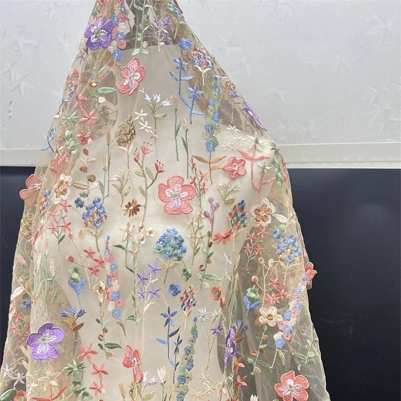 3D Çiçek İşlemeli Tül Kumaş Te - Textile And Sewing Materials incelemesi ve fiyatı